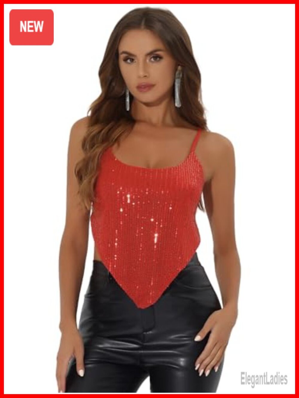 Women's Sequin Crisscross Backless Spaghetti Straps Party Crop Camisole